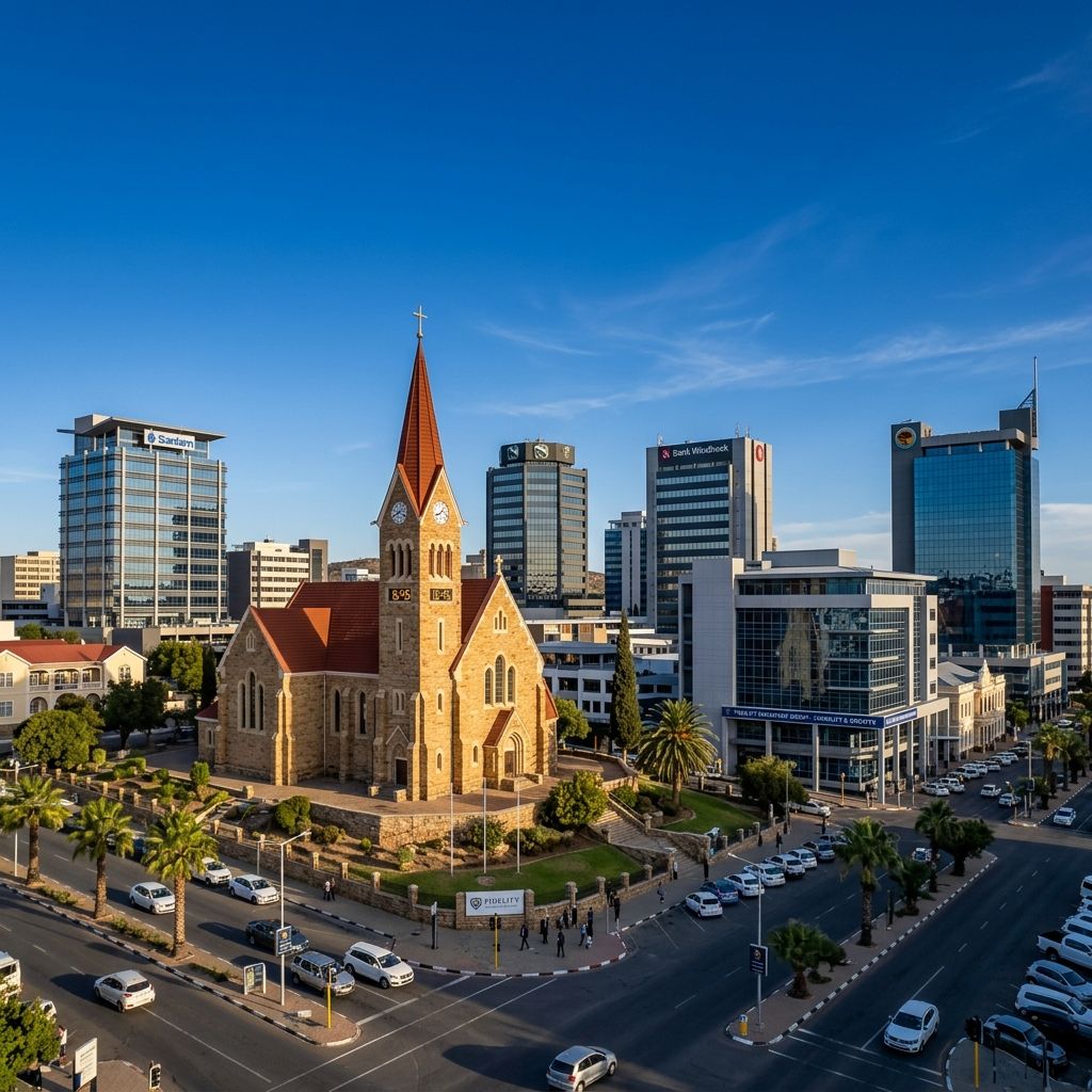 Windhoek's Christuskirche, representing the stable insurance landscape of Namibia.