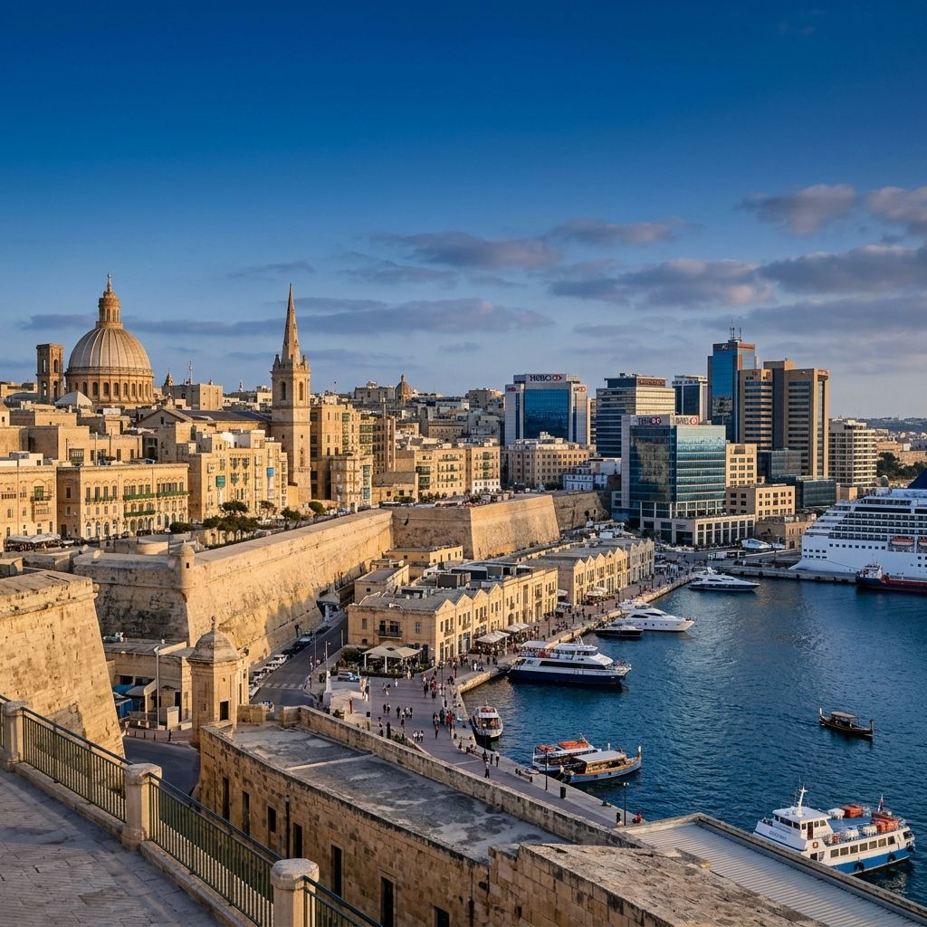 The fortified city of Valletta, Malta, a key European hub for Lux Actuaries.