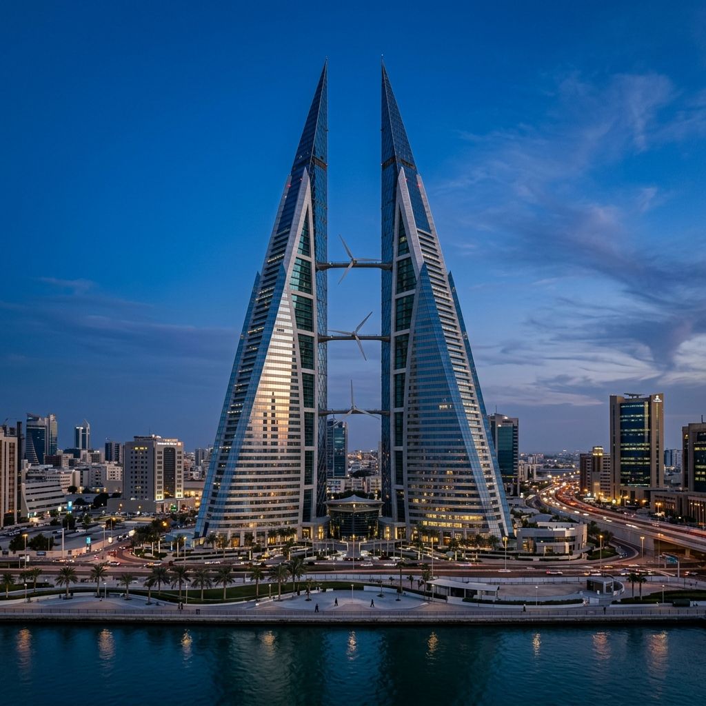 The Bahrain World Trade Center, reflecting the robust financial sector supported by Lux Actuaries.