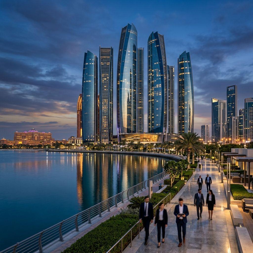Etihad Towers in Abu Dhabi, a hub for actuarial and risk management by Lux Actuaries.
