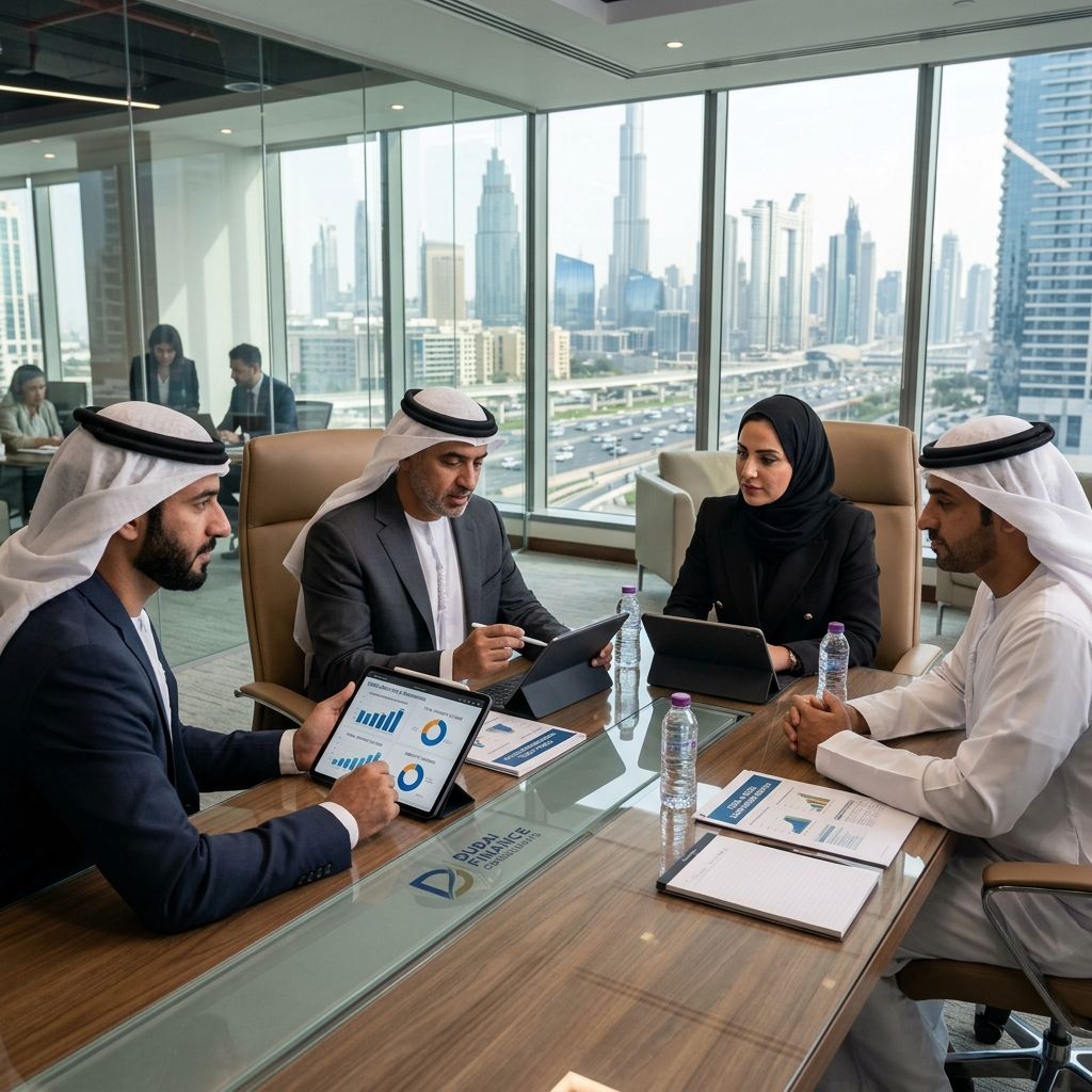 UAE finance directors comparing EOSB and End of Service Savings Scheme data.