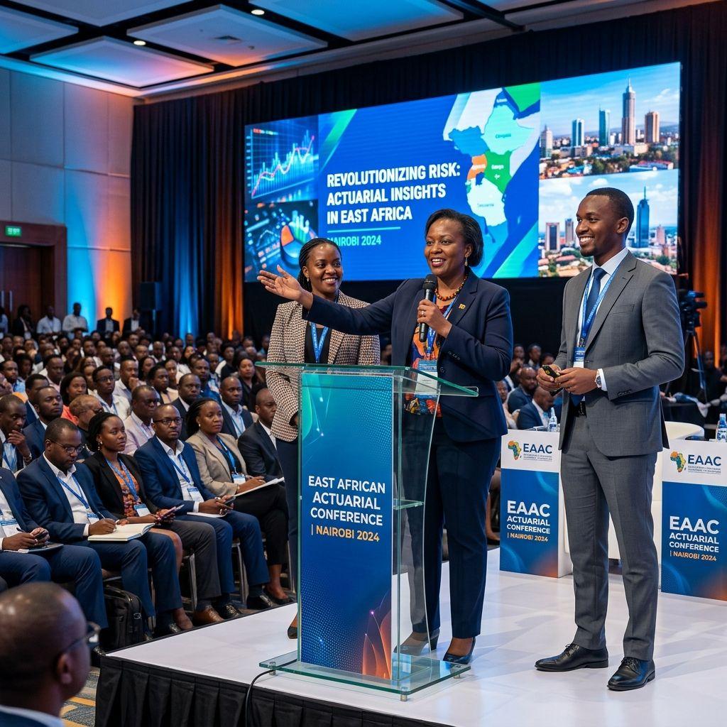 Proud actuarial professionals presenting at a conference with an East African focus.