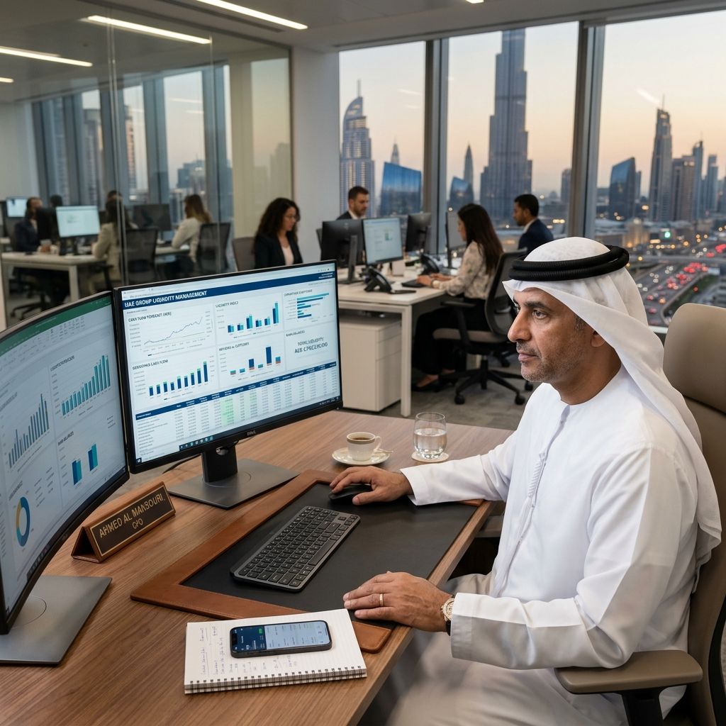 A CFO confidently managing liquidity cash flows.