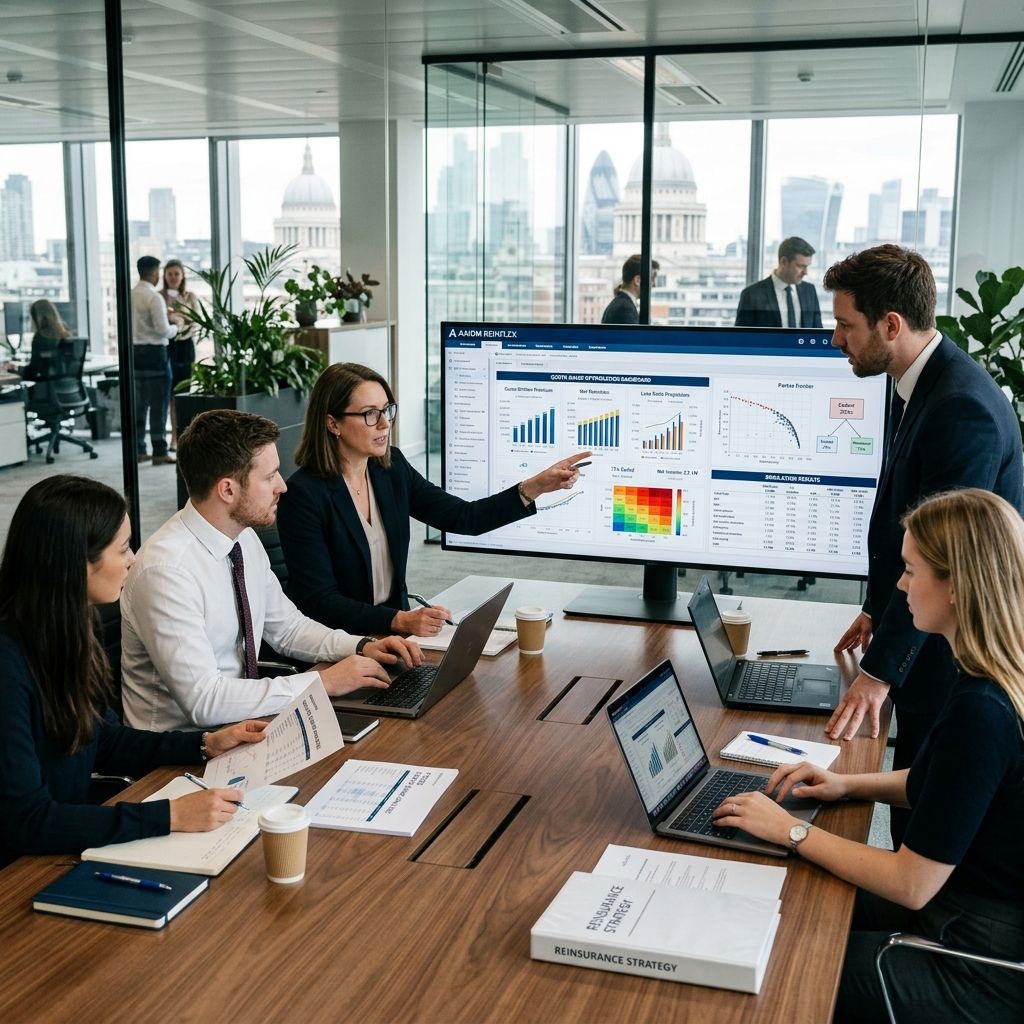 Analysts optimizing quota share reinsurance strategies.