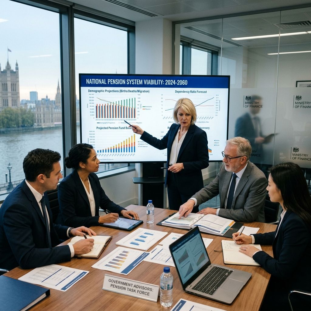 Government advisors using demographic projections to secure national pension system viability.