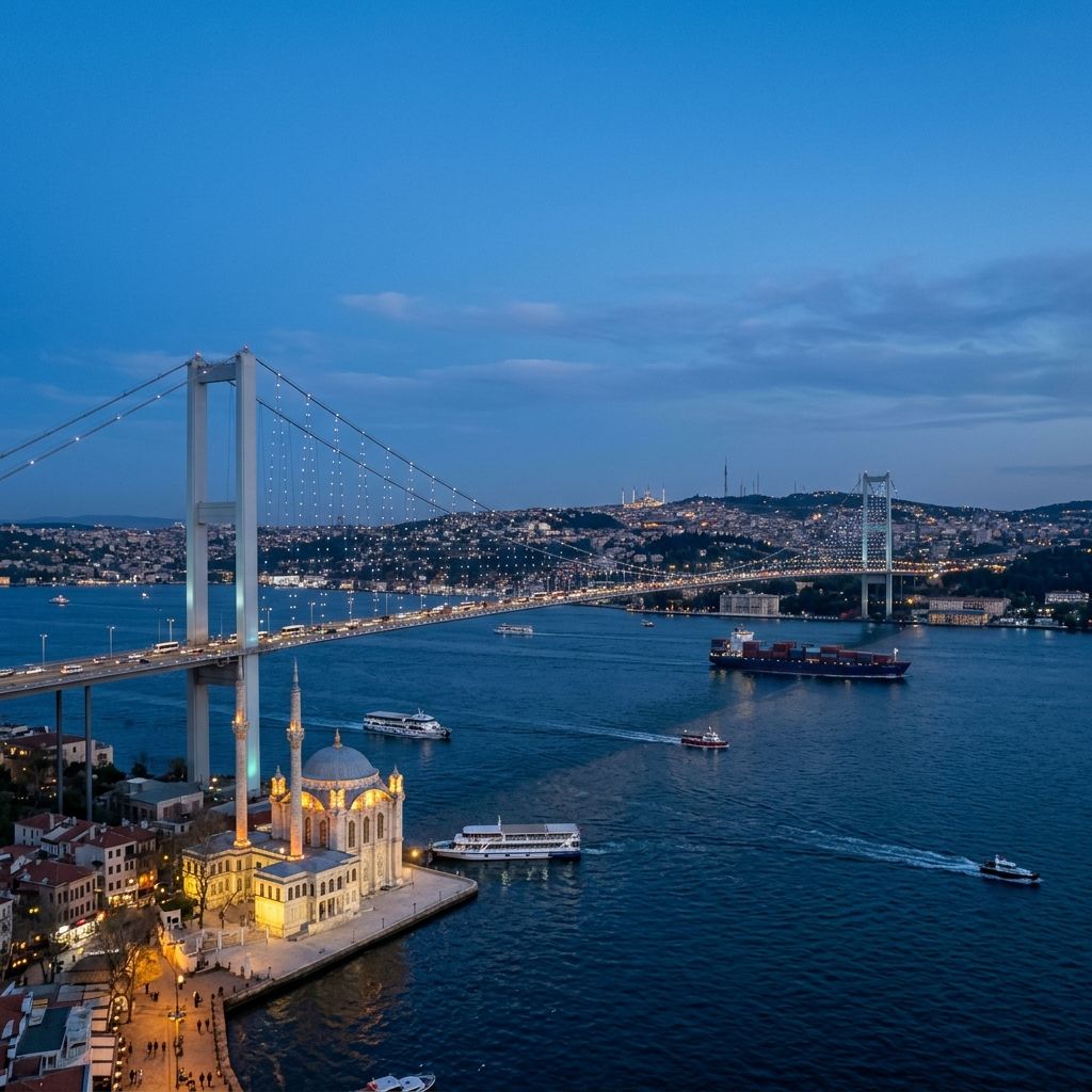 The Bosphorus Bridge in Istanbul, Turkey, connecting European and Asian markets for Lux Actuaries.