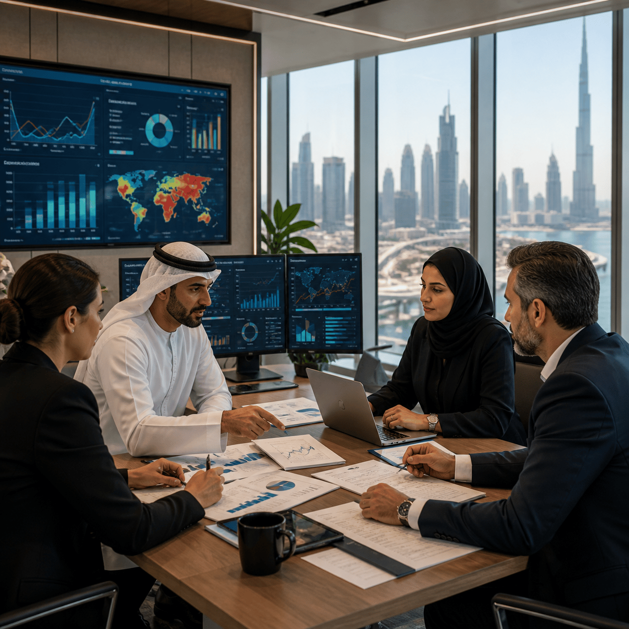 Insurance and actuarial professionals reviewing GCC capital adequacy and solvency dashboards