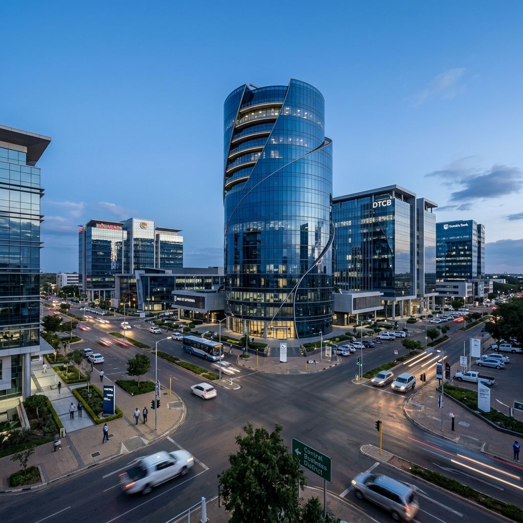 Gaborone’s business district, the financial heart of Botswana where Lux Actuaries consults.