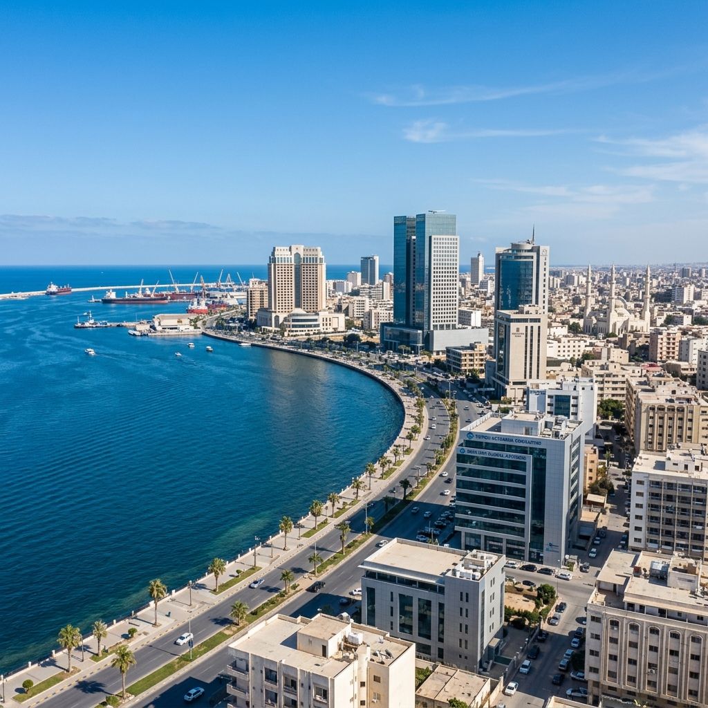 Tripoli's coastline, reflecting Lux Actuaries' extensive reach into the Libyan consulting market.