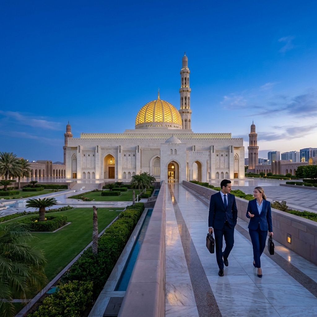 Muscat's unique architecture, representing Lux Actuaries' services in the Omani market.