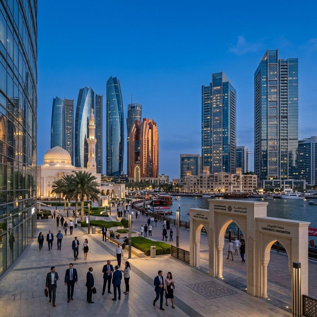 Modern Middle East cityscape representing a cohesive regional business hub for actuarial consulting.
