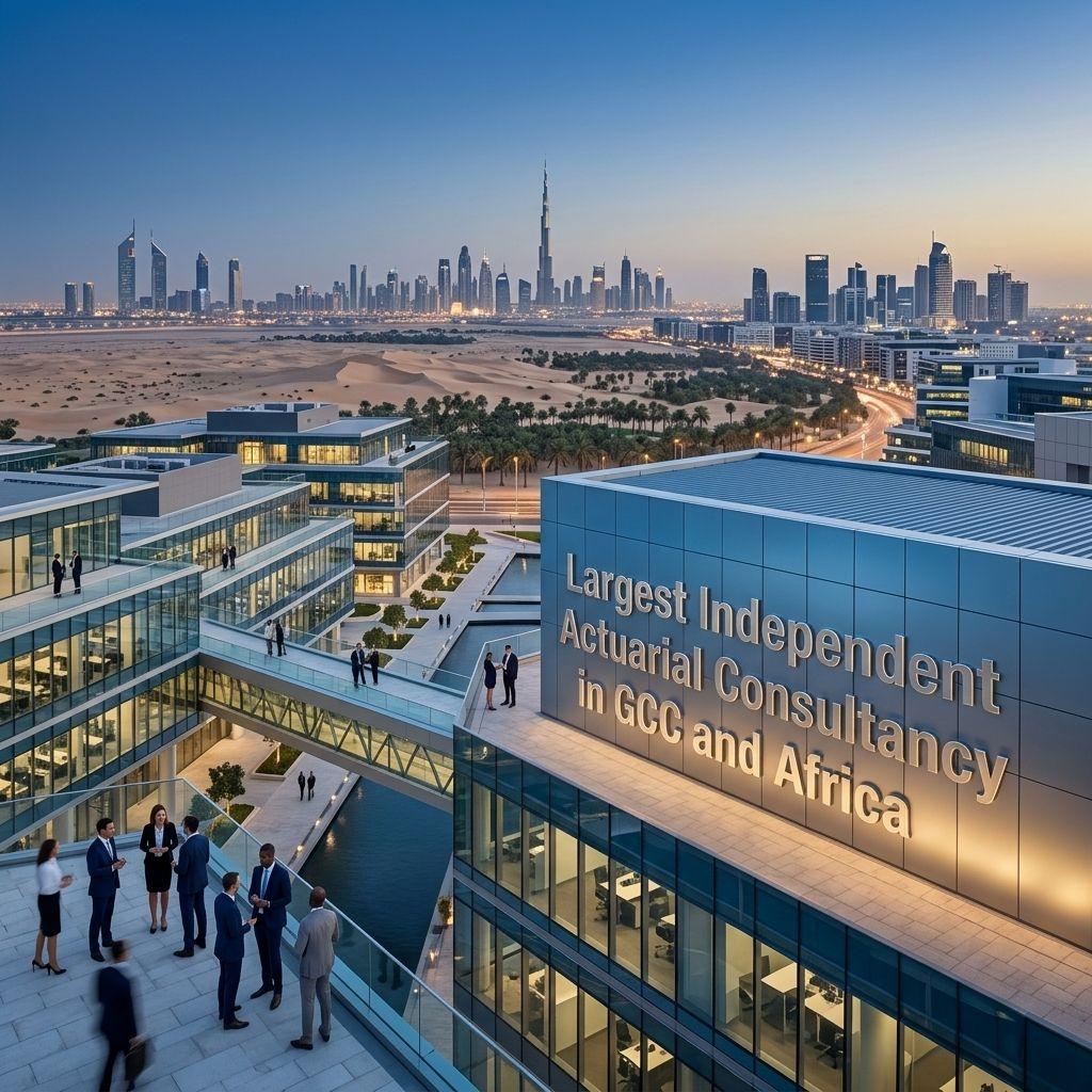 Abstract visualization of an actuarial consulting network across the Middle East and Africa.