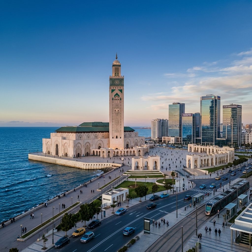 Hassan II Mosque in Casablanca, Morocco's financial hub where Lux Actuaries operates.